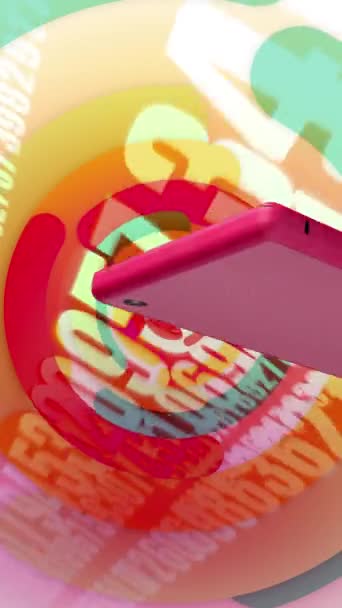 Telefone Celular Fundo Com Números Aleatórios Continuamente Fundo Colorido — Vídeo de Stock