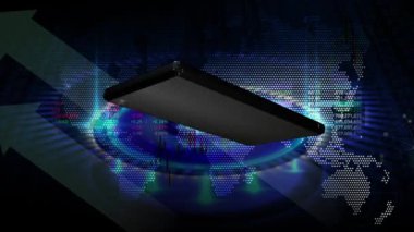 Cep telefonları sürekli ekranda yanıp sönüyor. Arkaplanda bir dolar işareti var. Hisse senedi alım satım rakamlarının arkasında..