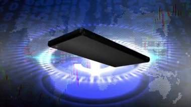 Cep telefonları sürekli ekranda yanıp sönüyor. Arkaplanda bir dolar işareti var. Hisse senedi alım satım rakamlarının arkasında..