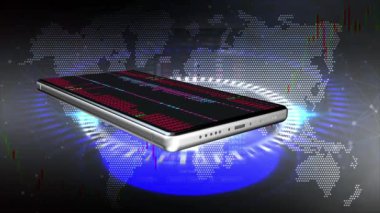 Cep telefonları sürekli ekranda yanıp sönüyor. Arkaplanda bir dolar işareti var. Hisse senedi alım satım rakamlarının arkasında..