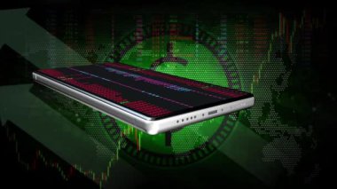 Cep telefonları sürekli ekranda yanıp sönüyor. Arka planda dolar işaretleri ve alım satım hatları var..