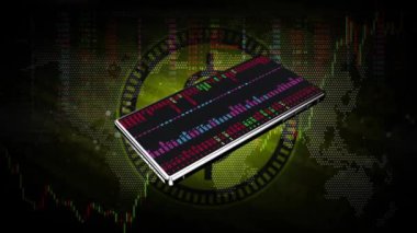 Cep telefonları sürekli ekranda yanıp sönüyor. Arka planda dolar işaretleri ve alım satım hatları var..