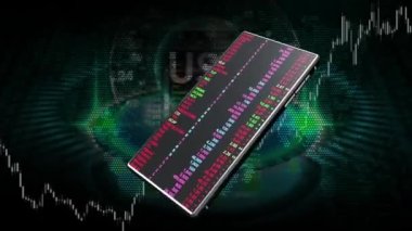 Cep telefonları sürekli ekranda yanıp sönüyor. Arka planda dolar işaretleri ve alım satım hatları var..