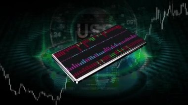 Cep telefonları sürekli ekranda yanıp sönüyor. Arka planda dolar işaretleri ve alım satım hatları var..