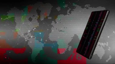 Cep telefonları ekran üzerinde sürekli yanıp sönen bir dünya haritası ve rastgele numaralar..