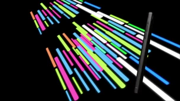 Mobile Phones Swirl Numbers Constantly Flashing Screen Background Bright Neon — Stockvideo
