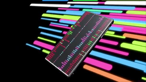 Mobile Phones Swirl Numbers Constantly Flashing Screen Background Bright Neon — Stockvideo