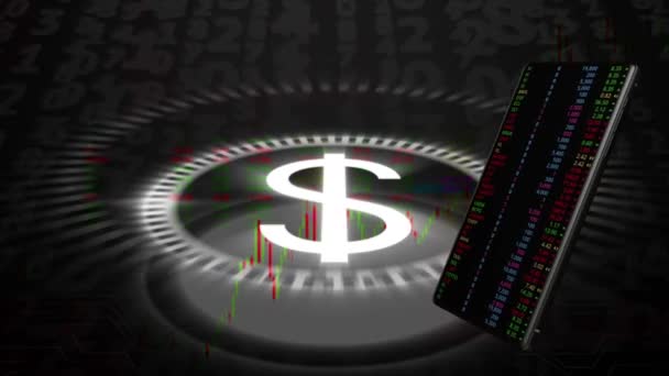 Mobile Phones Swirl Numbers Continually Flashing Screen Background Dollar Sign — Vídeo de stock