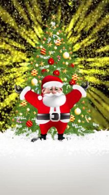 Noel Baba Noel ağacının arkasında mutlu oldu ve ışıldamaya devam etti..