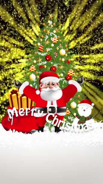 Santa Claus Delighted Christmas Tree Continued Sparkle — Vídeo de Stock