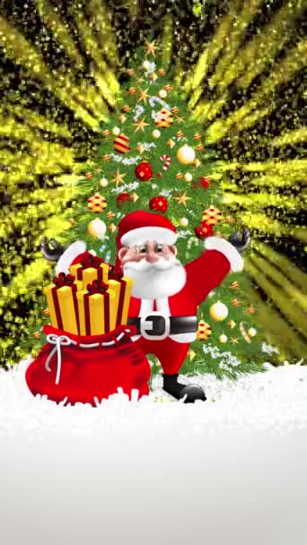 Noel Baba Kos Noel Ağacının Arkasında Sevindi Işıldamaya Devam Etti — Stok video