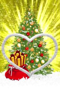 Beyaz kürklü kalpler Noel ağacının ortasında ve arkasındaydı ve ışık ışınları daimi olarak dağılmıştı..