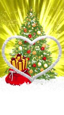 Beyaz kürklü kalpler Noel ağacının ortasında ve arkasındaydı ve ışık ışınları daimi olarak dağılmıştı..