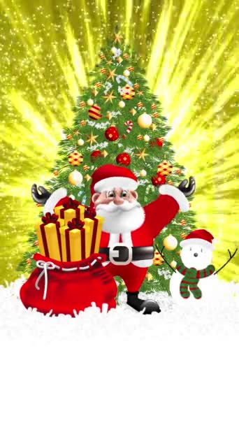 Kerstman Blij Met Kerstboom Achter Kerstboom Het Licht Bleef Maar — Stockvideo