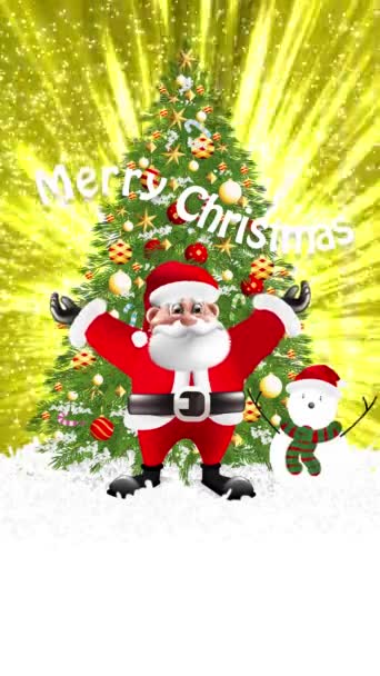 サンタクロースはクリスマスツリーの後ろのクリスマスツリーに満足していました そして光は引き続けました — ストック動画