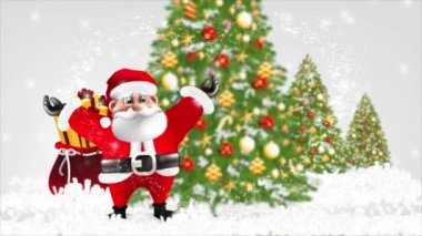 Noel Baba yeni yılı kutlamak için kollarını kaldırıyor..
