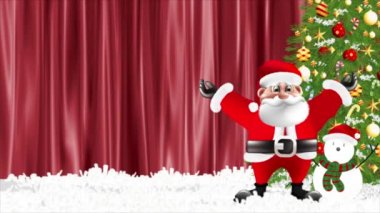 Noel Baba yeni yılı kutlamak için kollarını kaldırıyor..