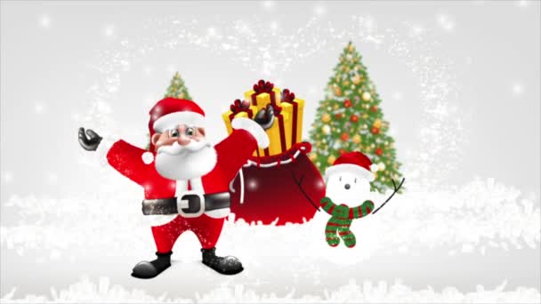 Santa Claus Raises His Arms Congratulate New Year — Stock Video