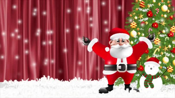 Santa Claus Raises His Arms Congratulate New Year — Stock Video