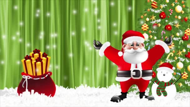 Santa Claus Raises His Arms Congratulate New Year — Stock Video