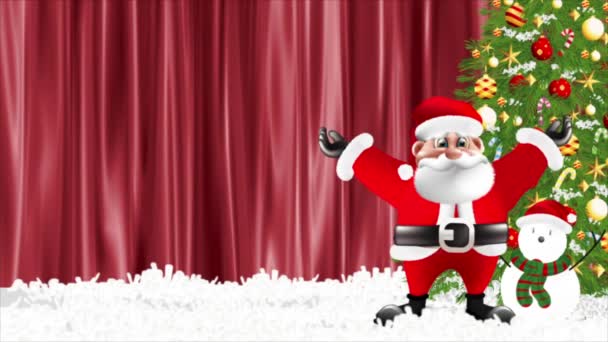 Santa Claus Raises His Arms Congratulate New Year — Stock Video