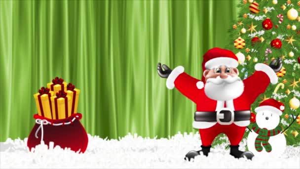 Santa Claus Raises His Arms Congratulate New Year — Stock Video