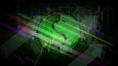 Dolar sembolü merkezde ve hisse senedi ticaret hattı içeriyor..