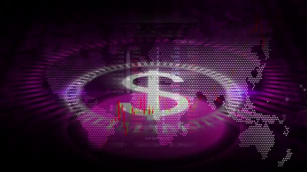 Σύμβολο Του Δολαρίου Επικεντρώνεται Ένα Φόντο Κύκλου Και Έχει Τυχαίους — Αρχείο Βίντεο