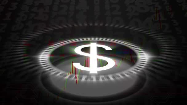 Símbolo Del Dólar Está Centro Las Líneas Colores Mueven Continuamente — Vídeos de Stock