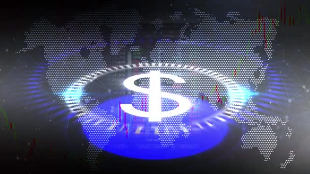 Simbol Dolar Berada Tengah Dan Garis Berwarna Warni Terus Bergerak — Stok Video