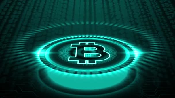 Símbolo Bitcoin Está Centro Círculo Parte Trás Tem Números Aleatórios — Vídeo de Stock