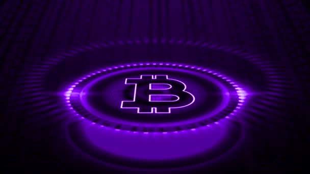 Σύμβολο Bitcoin Είναι Στο Κέντρο Του Κύκλου Και Πίσω Μέρος — Αρχείο Βίντεο