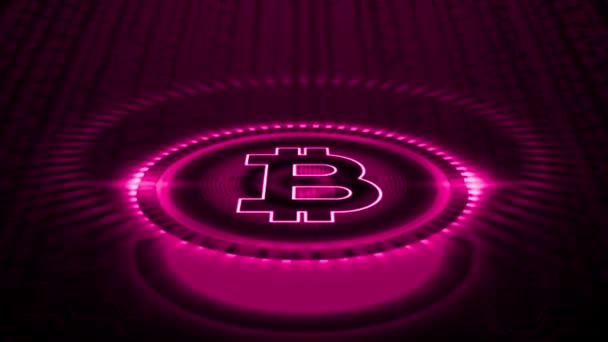 Bitcoin Sembolü Çemberin Merkezinde Arkasında Rastgele Numaralar Var — Stok video