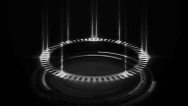円が重なり ゆっくりと旋回し 側面の端から出てくる光のビーム — ストック動画