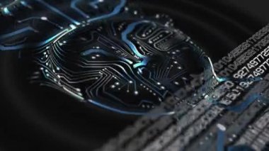 Devre çizgisi, modern görünüş için karanlık bir arkaplan üzerinde insan kafası gibi görünüyor..