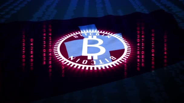 Símbolo Bitcoin Blanco Centra Fondo Bandera Nacional — Vídeo de stock