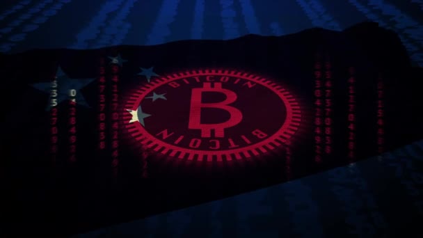 Símbolo Bitcoin Branco Está Centrado Fundo Bandeira Nacional — Vídeo de Stock