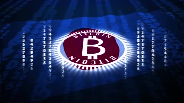 Símbolo Bitcoin Blanco Centra Fondo Bandera Nacional — Vídeo de stock