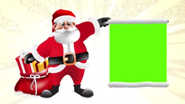 Noel Baba Elinde Parlak Bir Arka Planda Yeşil Bir Tahta — Stok video