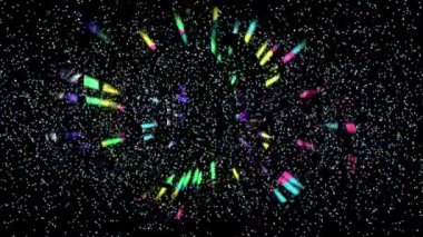 Renkli daireler ve ışıklar siyah bir arkaplanda toplanır..