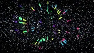 Renkli daireler ve ışıklar siyah bir arkaplanda toplanır..