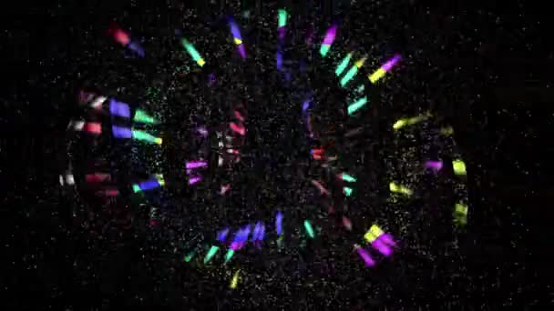 Colorful Circles Lights Gather Center Black Background — Stock Video