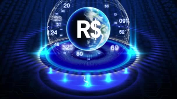 Símbolo Moneda Está Centro Mundo Que Gira Constantemente Con Números — Vídeo de stock