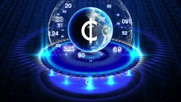 通貨記号は常に回転する世界の中心にあり その周りに乱数があります — ストック動画
