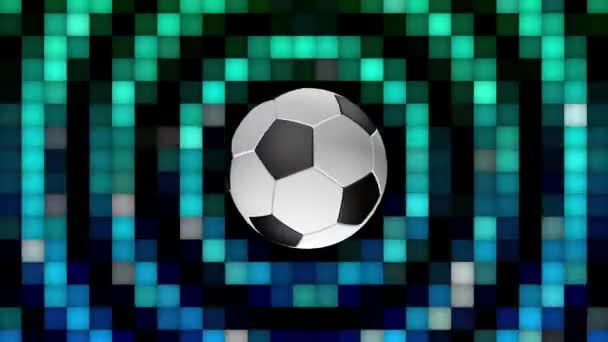 Símbolos Pelota Fútbol Continuamente Girando Sobre Fondo Colorido — Vídeo de stock