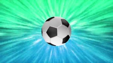 Futbol topunun sembolleri renkli bir arkaplanda dönüyor.