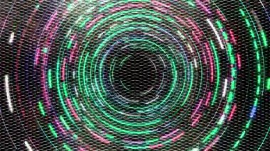 Metalik arkaplanda sürekli dönen renkli parlak çizgiler.