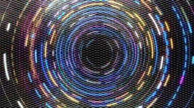 Metalik arkaplanda sürekli dönen renkli parlak çizgiler.