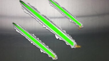 Metal zeminde bir yanlama meydana gelir ve içi yeşildir..