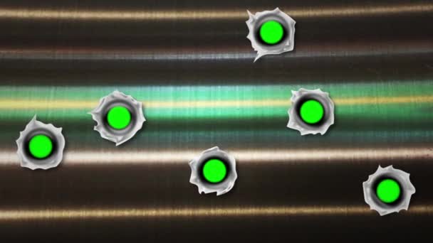 弾丸の穴は金属の領域にあり 内部は緑色です — ストック動画
